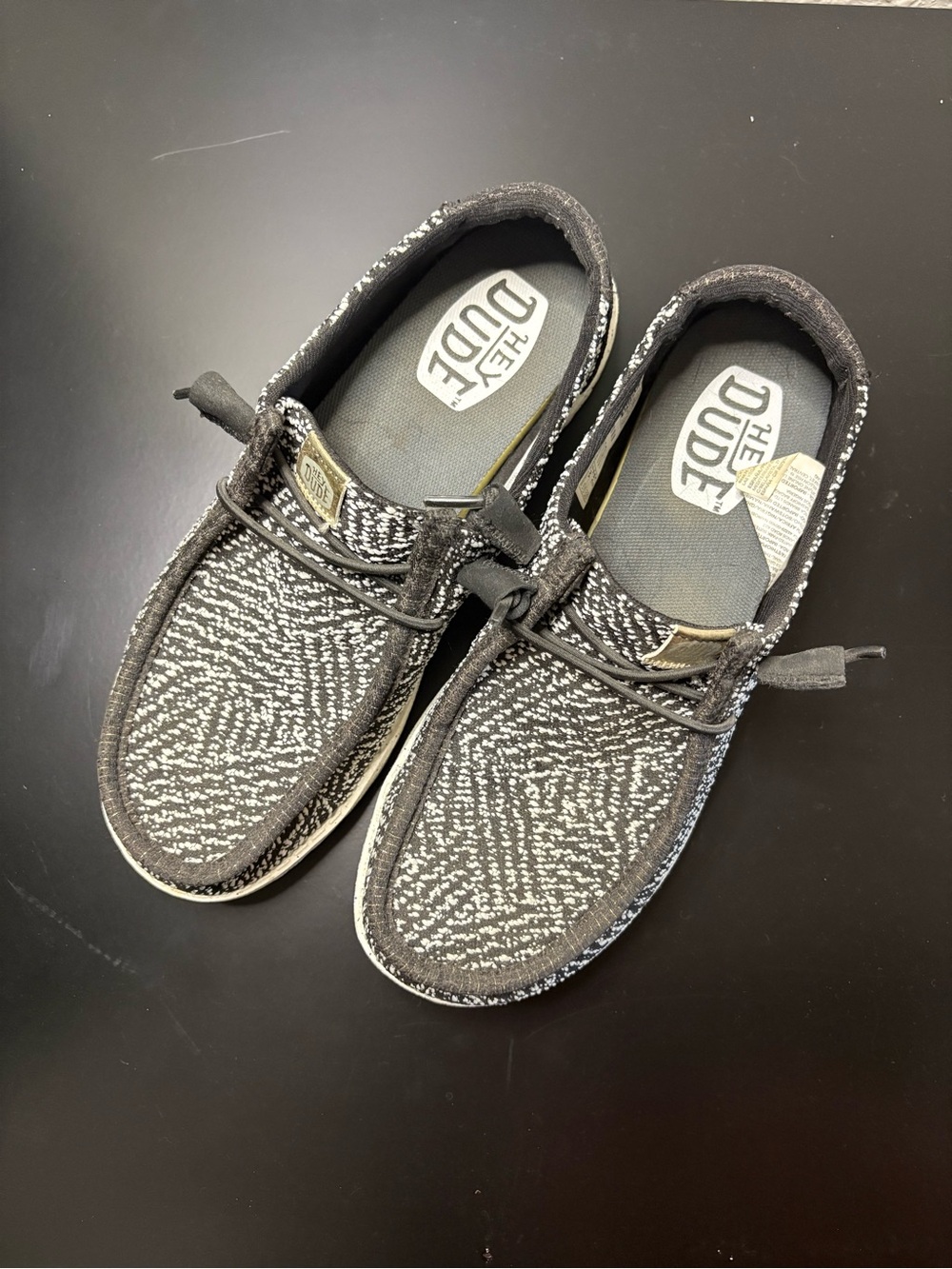 Hey Dudes Black & White Knit Slip-On Shoes